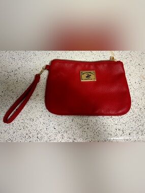 Beverly Hills Polo Club Red Pebbled Leather Wristlet with Gold Logo